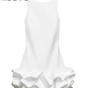 NWT! Never worn ZARA White Mini Dress Playsuit (shorts under dress) SZ L